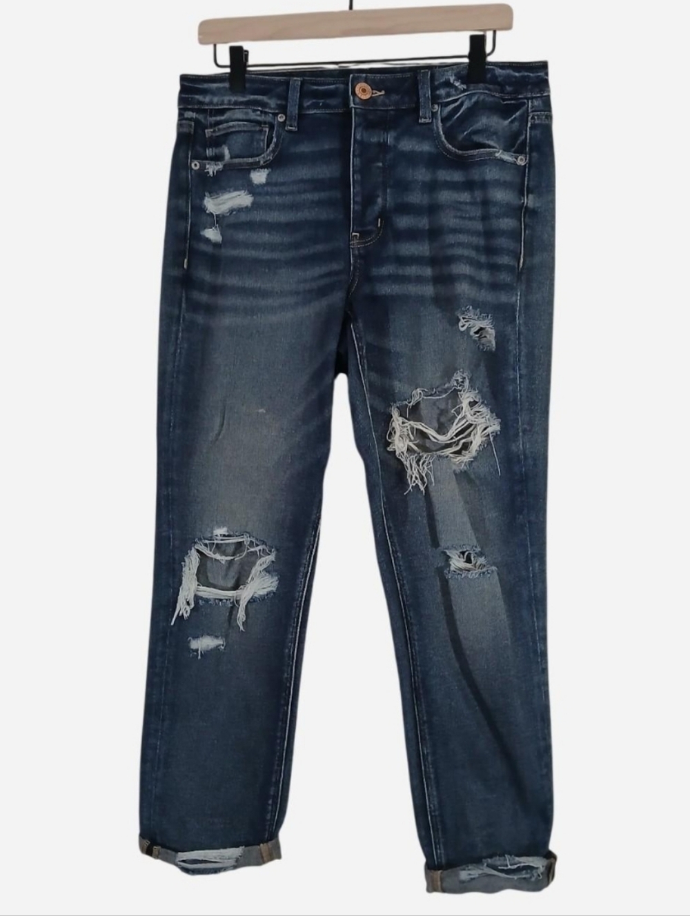 American Eagle Outfitters AEO Tomgirl Denim Blue Jeans Distressed Size 8